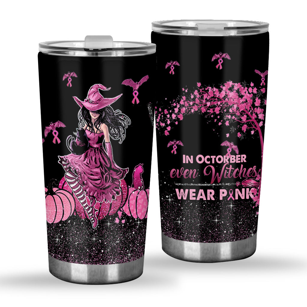 Im Oktober tragen sogar Hexen Rosa – Brustkrebs-Aufklärungs-Tumbler 0822