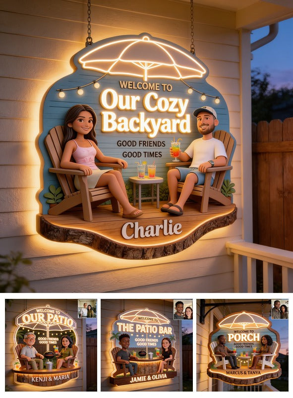 Personalized Latino Couple Backyard Patio LED Light Acrylic Sign