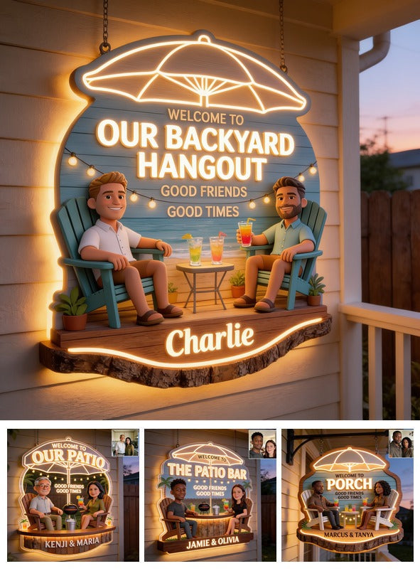 Personalized Black Gay Couple Backyard LED Light Acrylic Sign LGBT Patio Decor