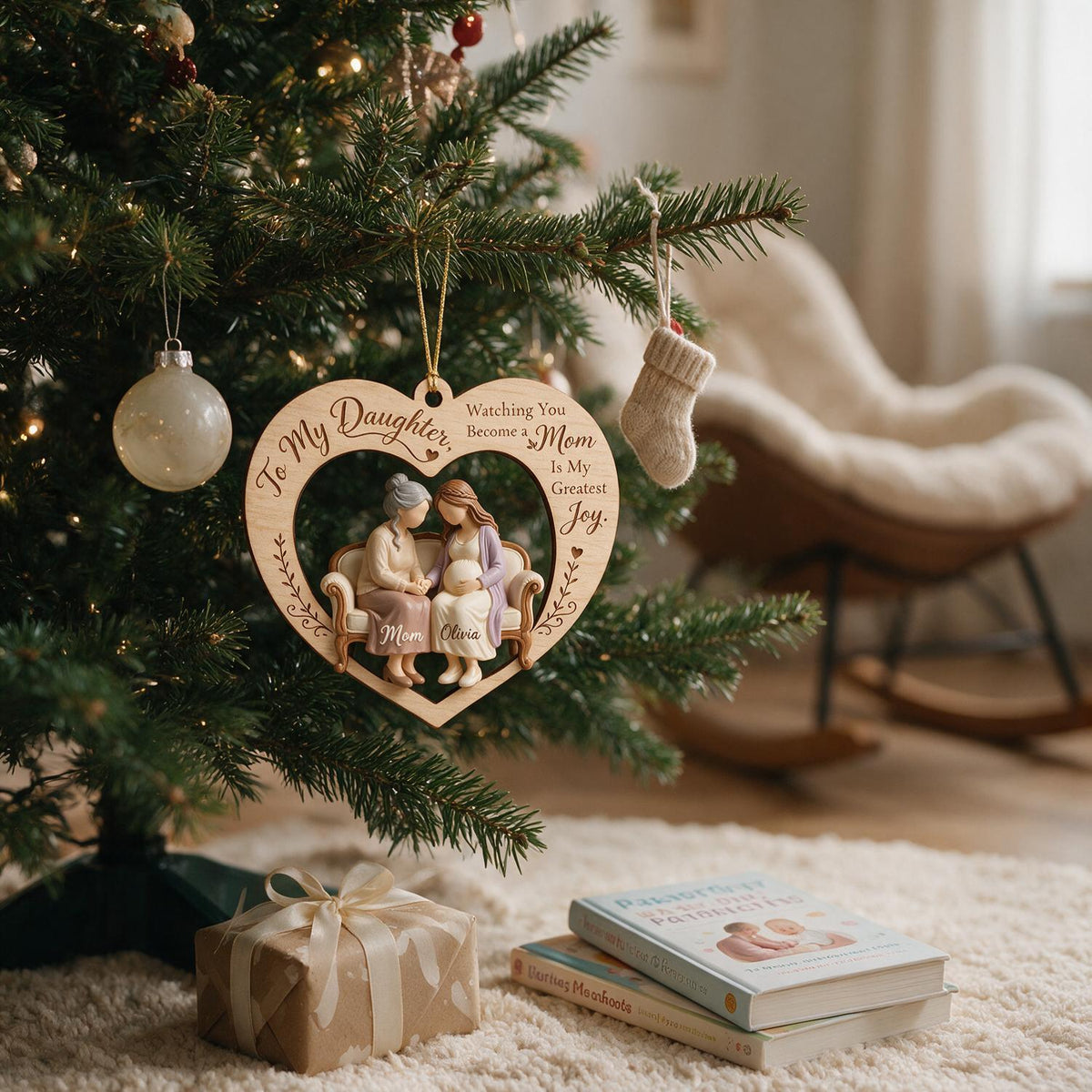 Personalisierte Weihnachts-Mama & werdende Tochter Herz Holzornament Geschenk für neue Mütter