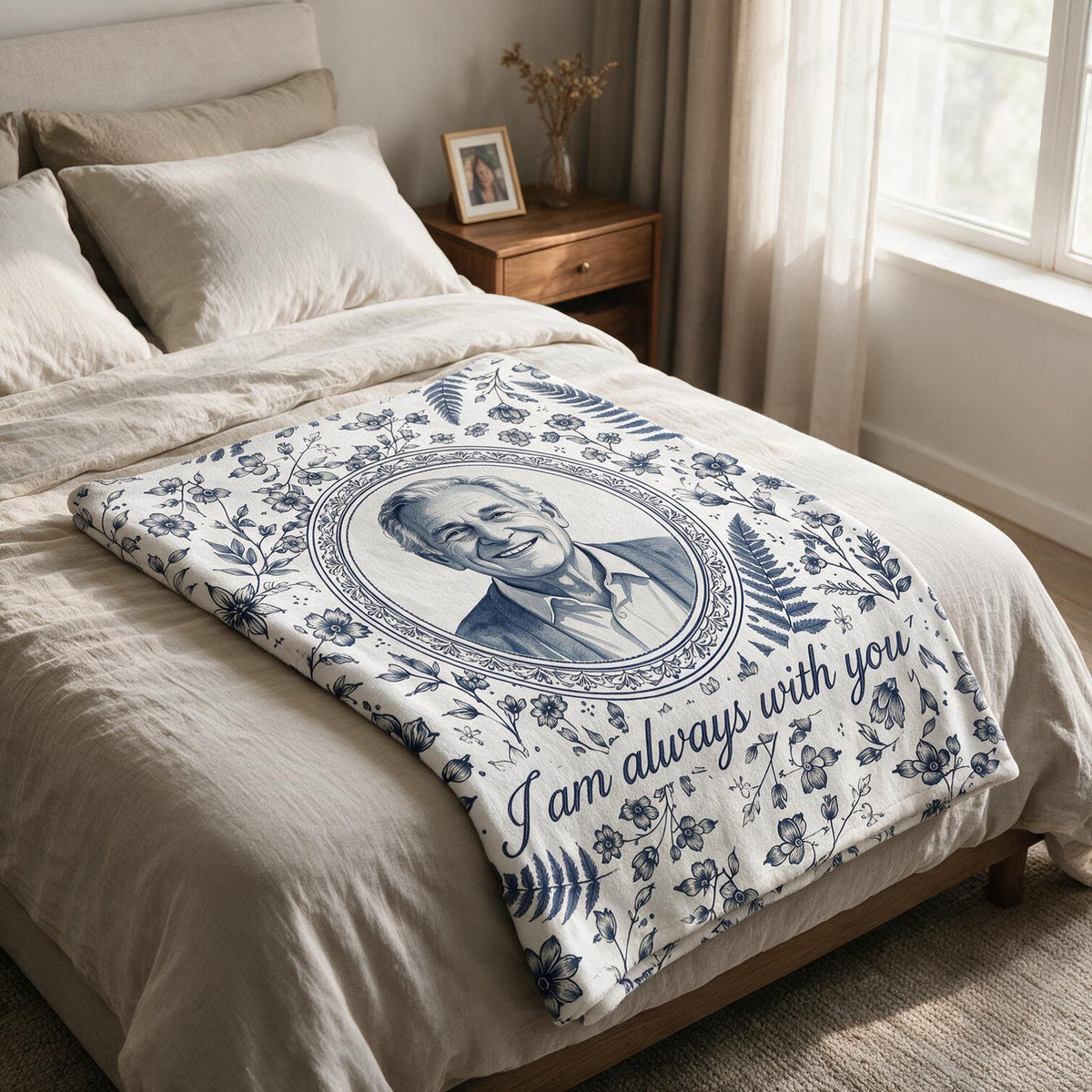 Personalisierte Foto-Gedenkdecke Blau Aquarell - Trost Geschenk