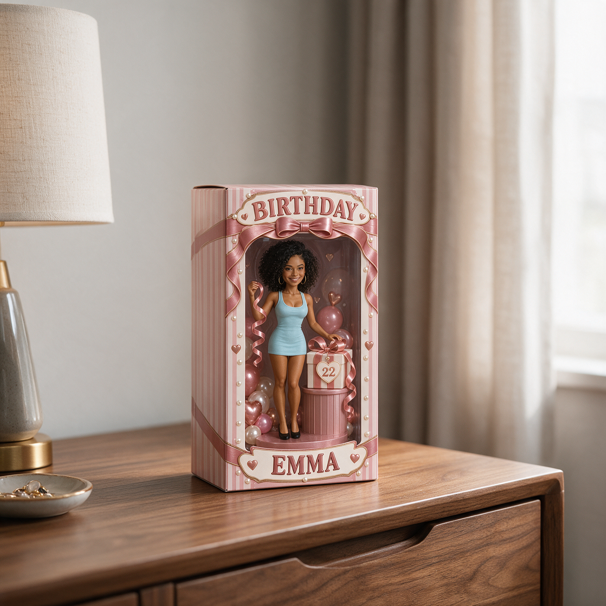 Personalized Birthday Portrait Display Box - Photo Figure with Name and Age