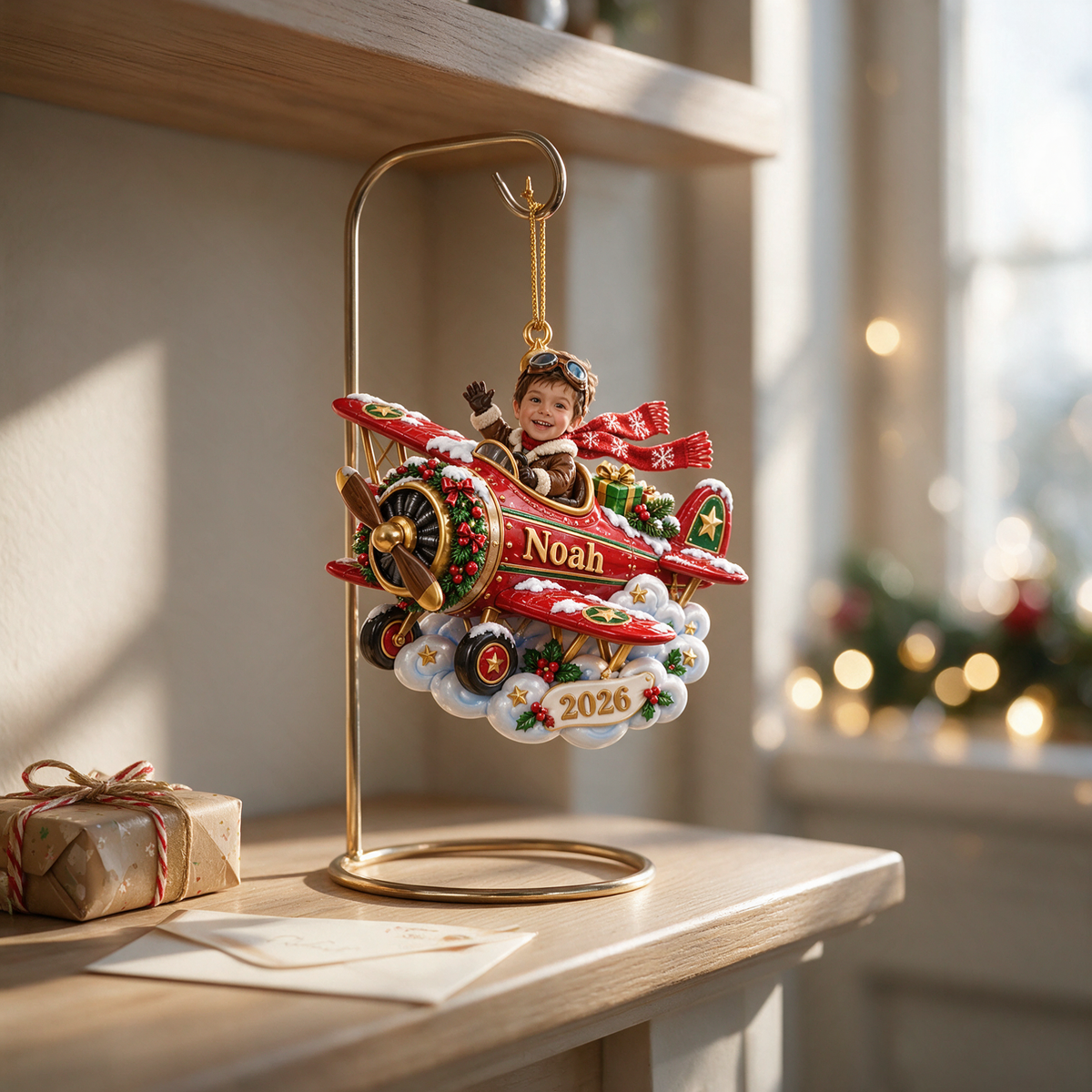 Personalized Custom Photo Airplane 3D Ornament - 2026 Christmas Gift for Boys