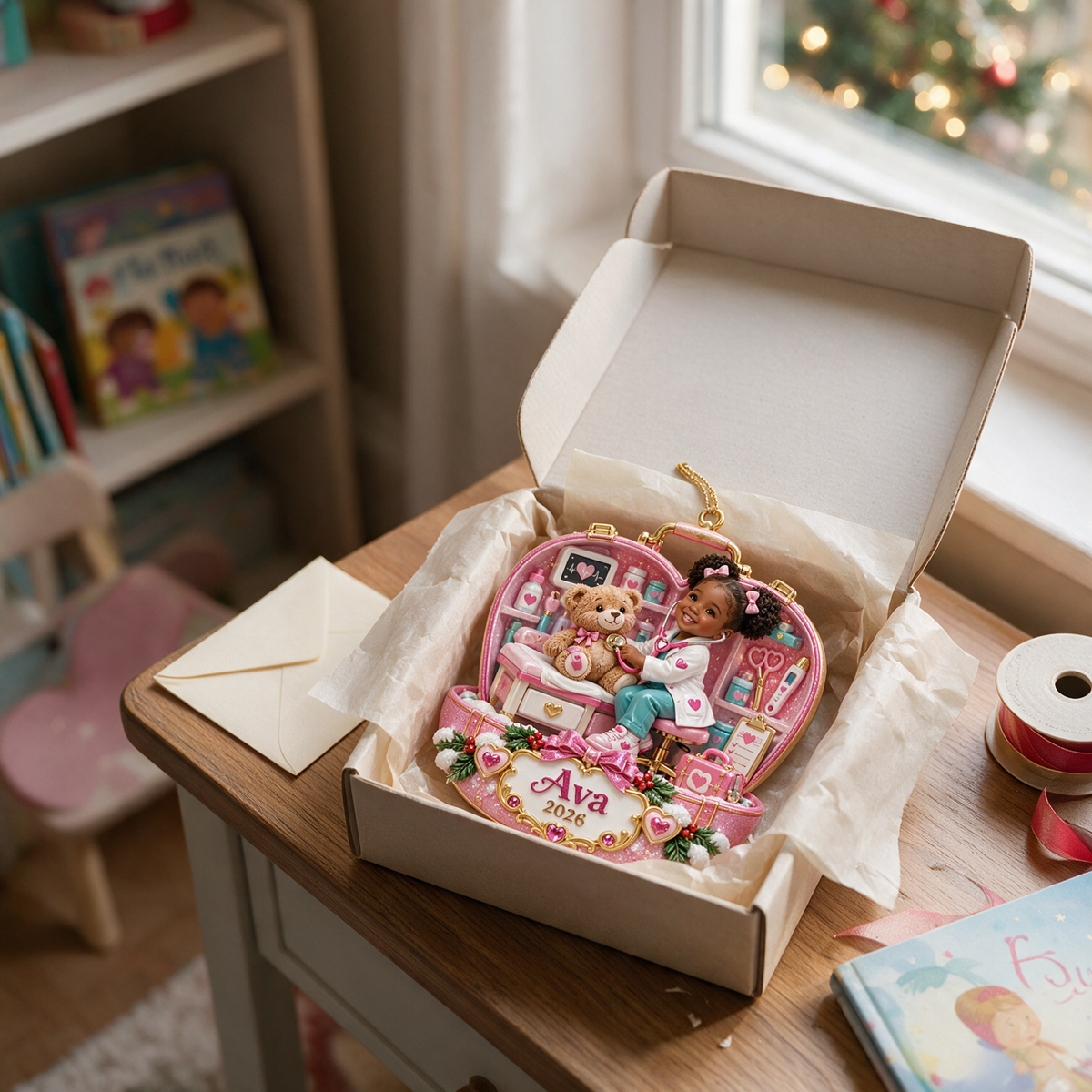 Personalized Custom Photo Doctor and Teddy Bear 3D Ornament - 2026 Christmas Gift for Little Girls