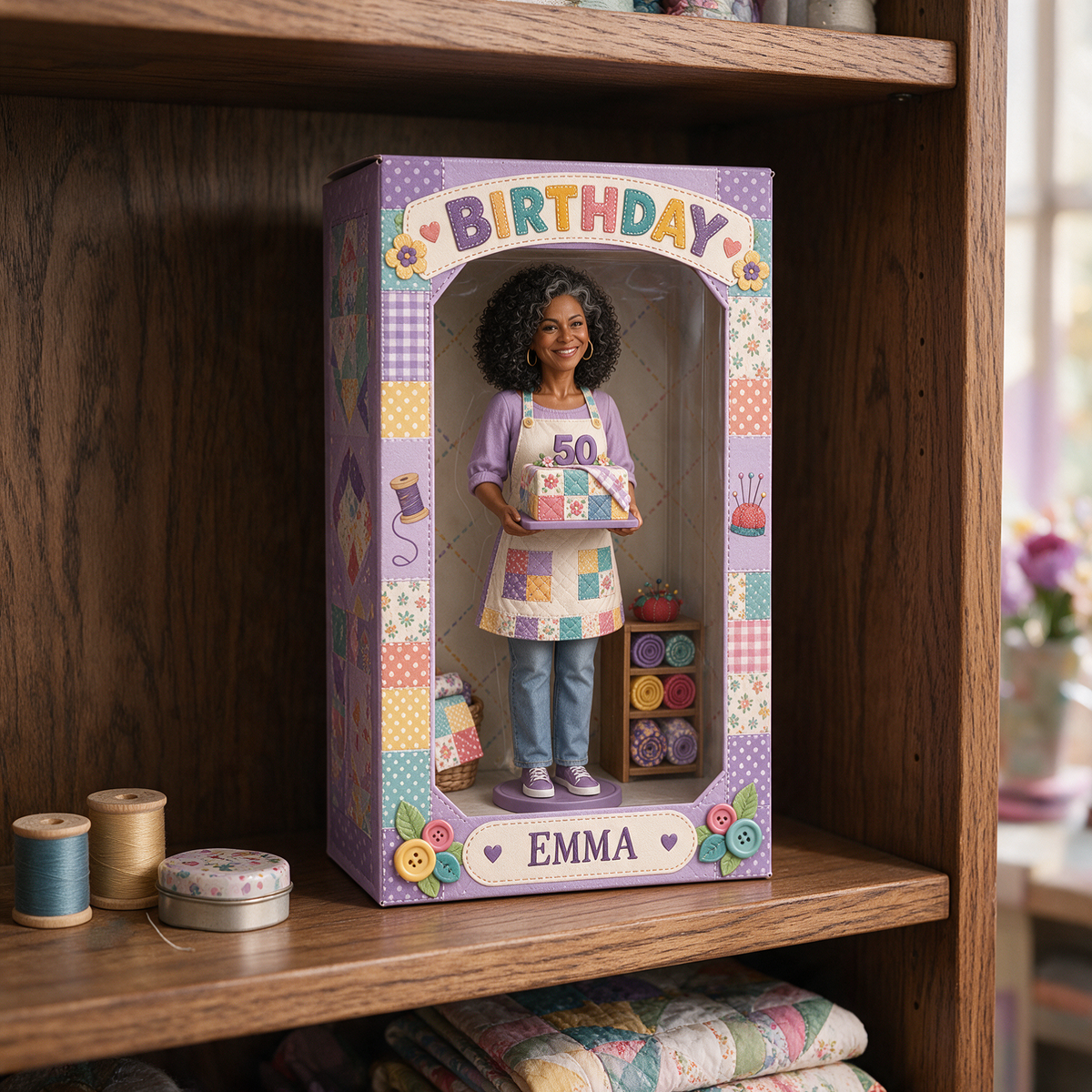 Personalized Sewing Acrylic Display Box - Birthday Photo Figurine Gift