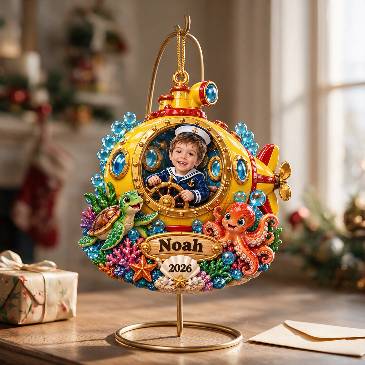 Personalized Custom Photo Submarine 3D Ornament - 2026 Christmas Gift for Boys