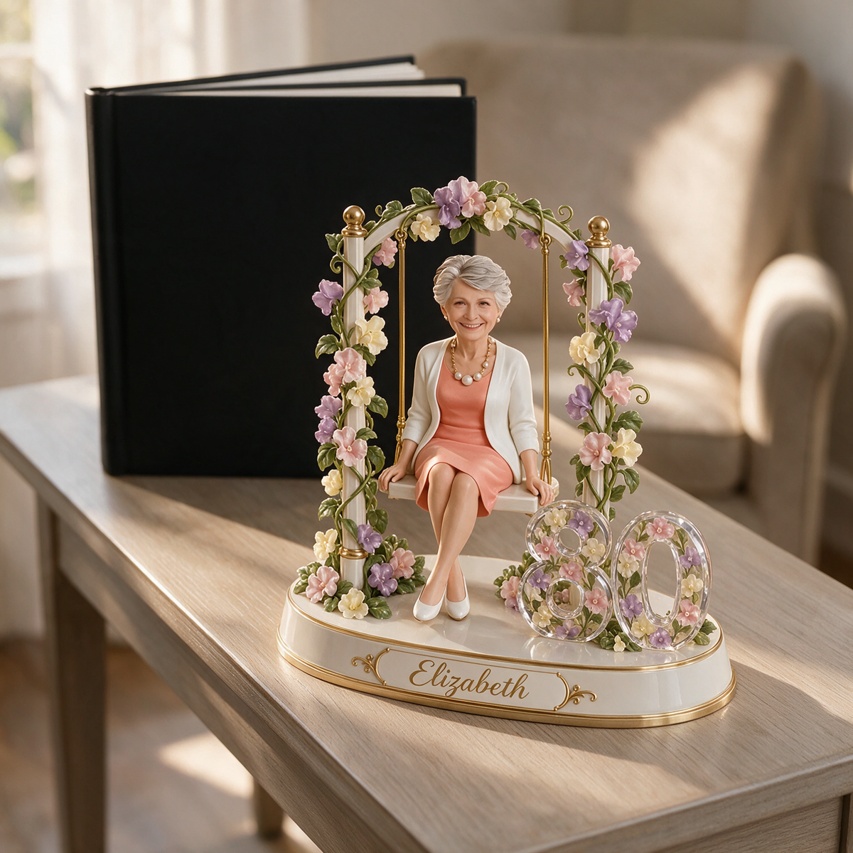 Personalized Floral Swing Photo Custom Shape Acrylic Plaque, Custom 18th 21st 30th 40th 50th Birthday Present for Daughter, Girlfriend, Wife, Sister, Thoughtful Gift for Women