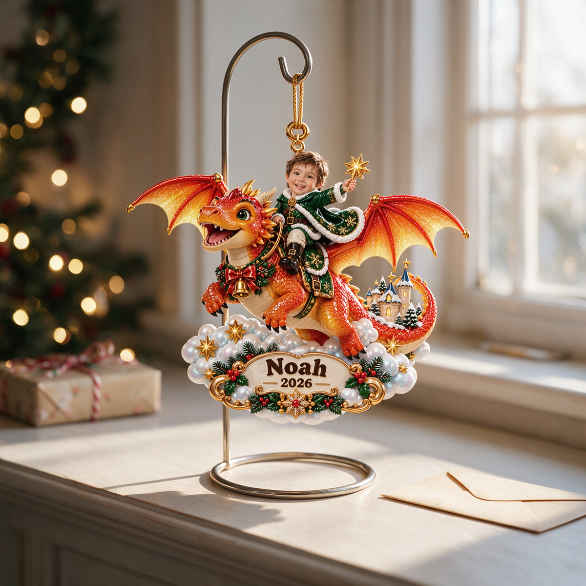 Personalized Custom Photo Dragon 3D Ornament - 2026 Christmas Gift for Boys