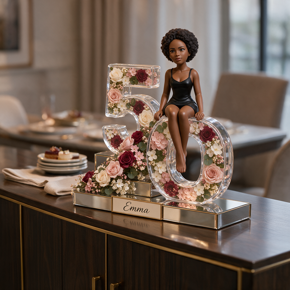 Personalized Custom Photo Rose Acrylic Number Figurine Display - 50th Birthday Gift for Women