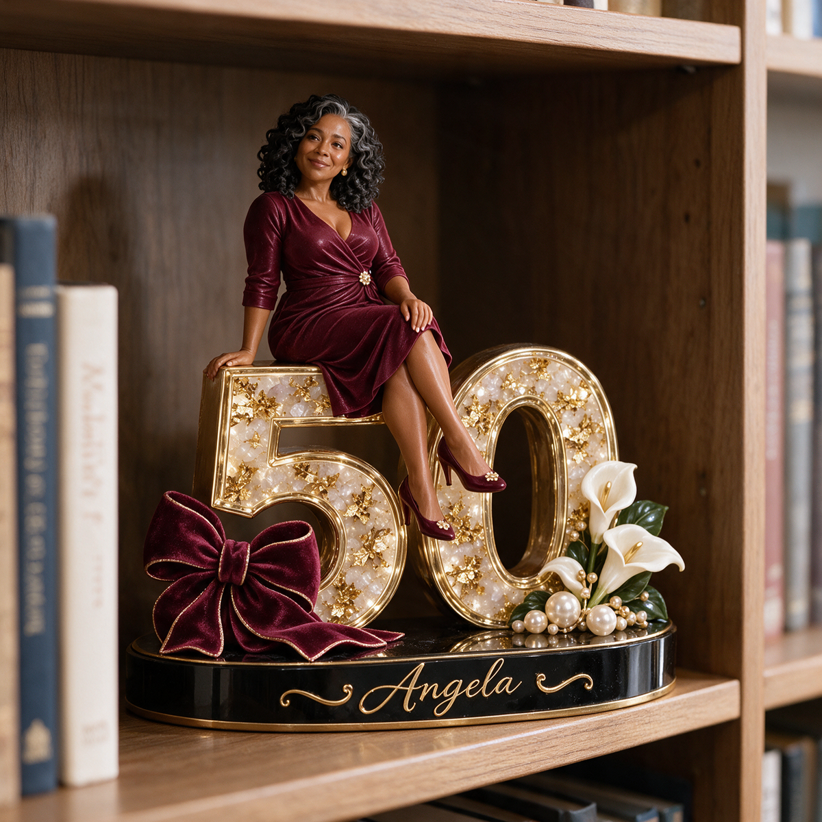 Personalized Custom Photo Burgundy Bow Custom Shaped Acrylic Plaque - 50th Birthday Gift for Women