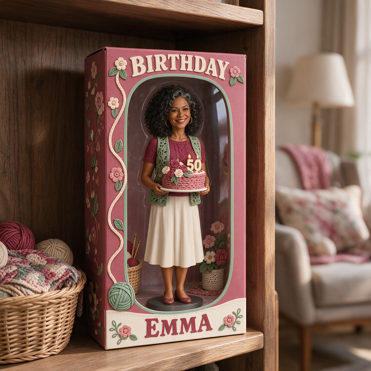 Personalized Crocheting Acrylic Display Box - 50th Birthday Photo Figurine Keepsake