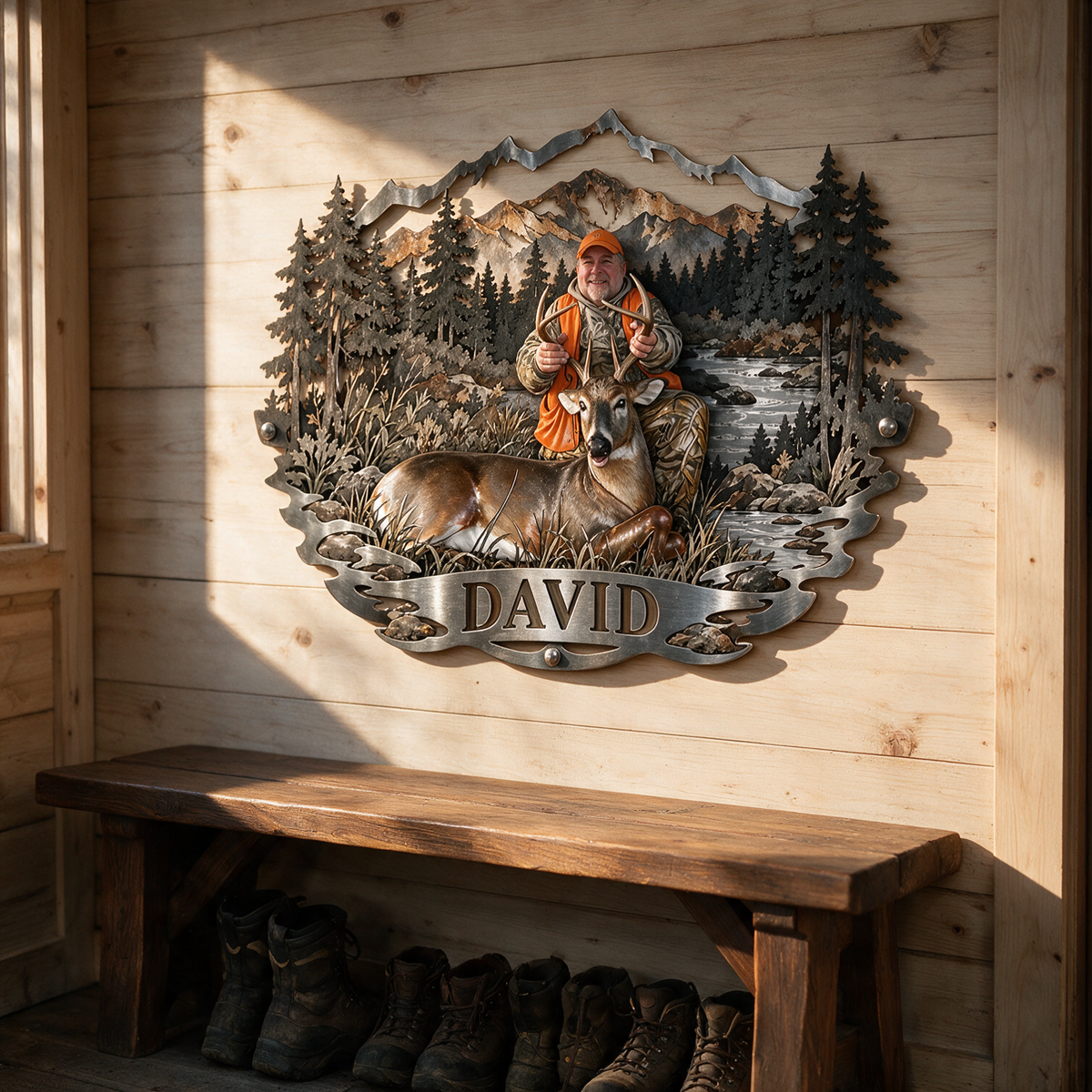 Personalized Custom Photo Deer Hunting 3D Cut Metal Sign - Gift for Older Men