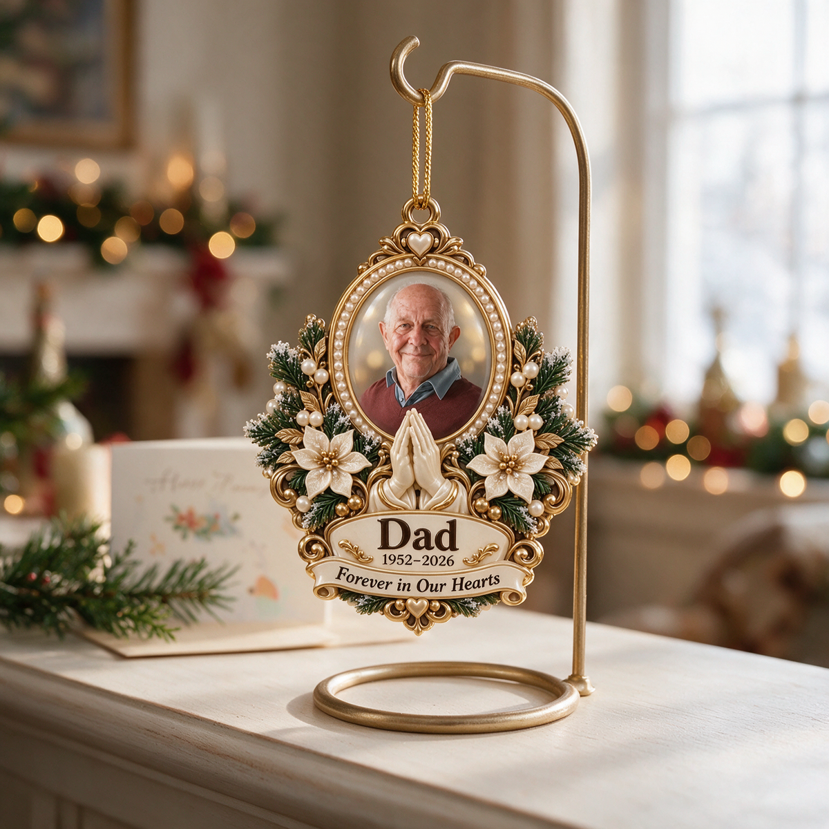 Personalized Custom Photo Dad Memorial Praying Hands 3D Ornament - Christmas Remembrance Keepsake