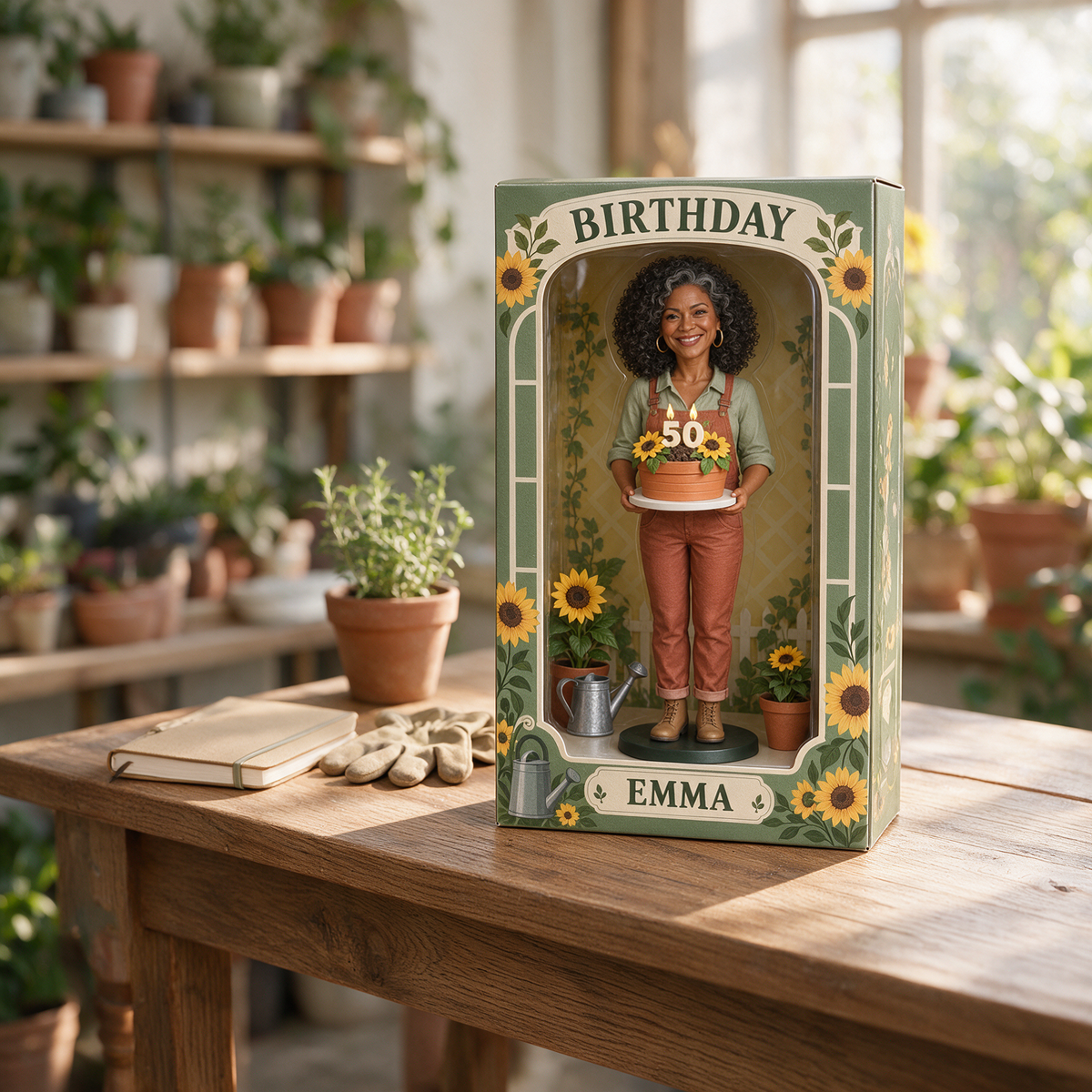 Personalized Gardening Acrylic Display Box - Birthday Photo Figurine Gift