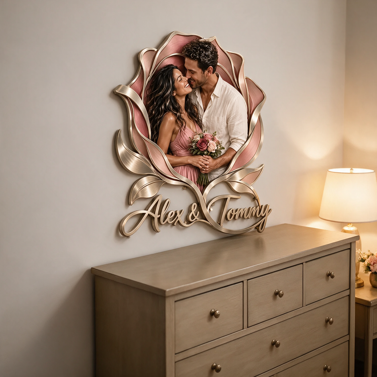 Personalisierte 3D Metall Wandkunst mit Foto - Geschenk für Paare