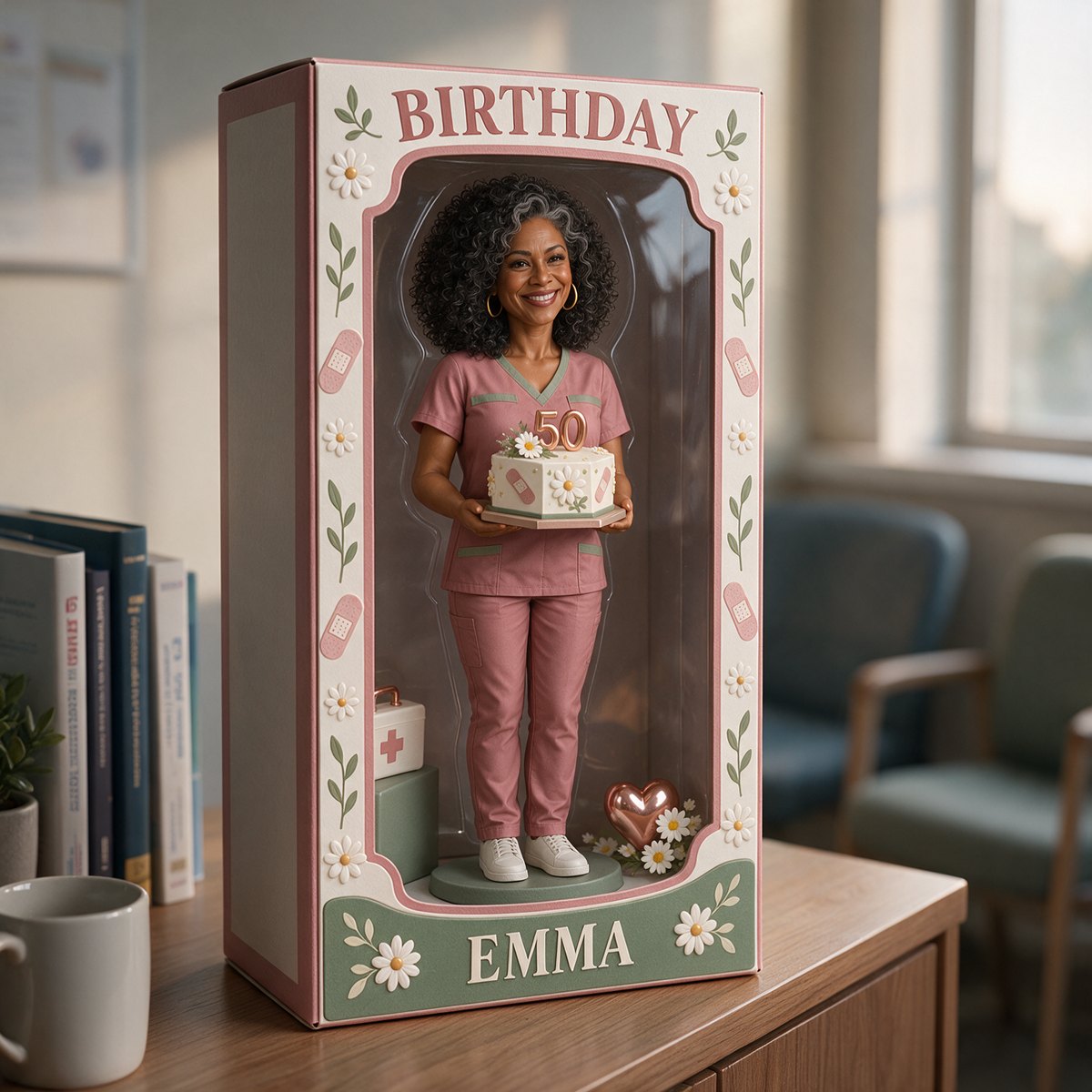 Personalized Nurse Acrylic Display Box - Birthday Portrait Figurine Gift