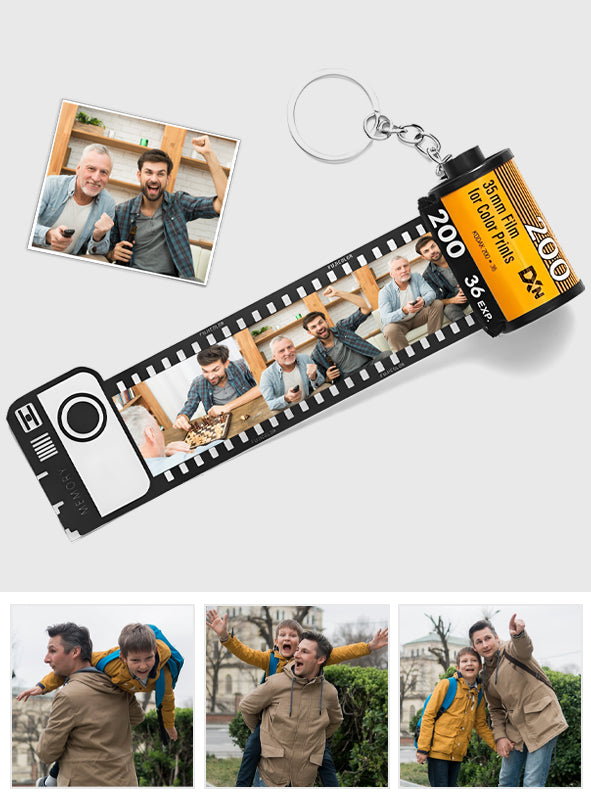 Personalisierter Filmrollen-Schlüsselanhänger – Geschenk für Stiefvater – Personalisierter Filmrollen-Schlüsselanhänger