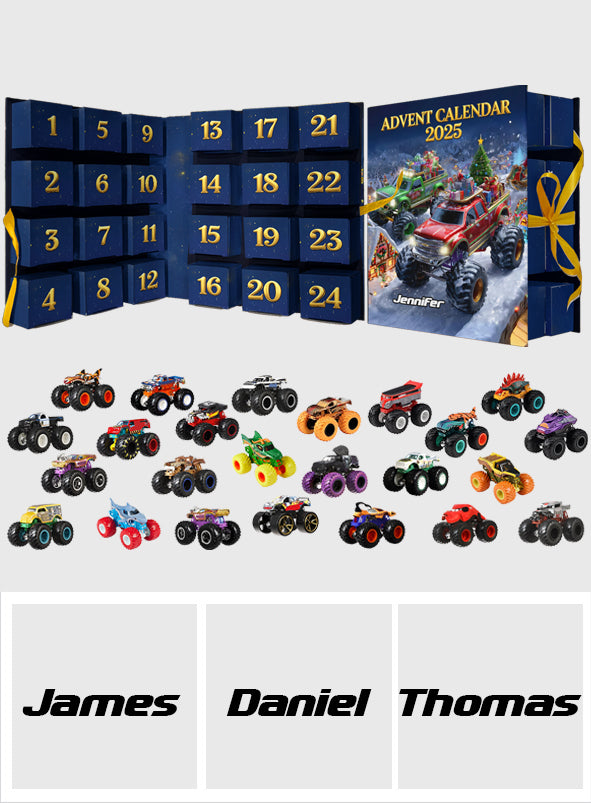 Monster Crusher – Personalisierter, faltbarer Adventskalender für Kinder mit Ornamenten