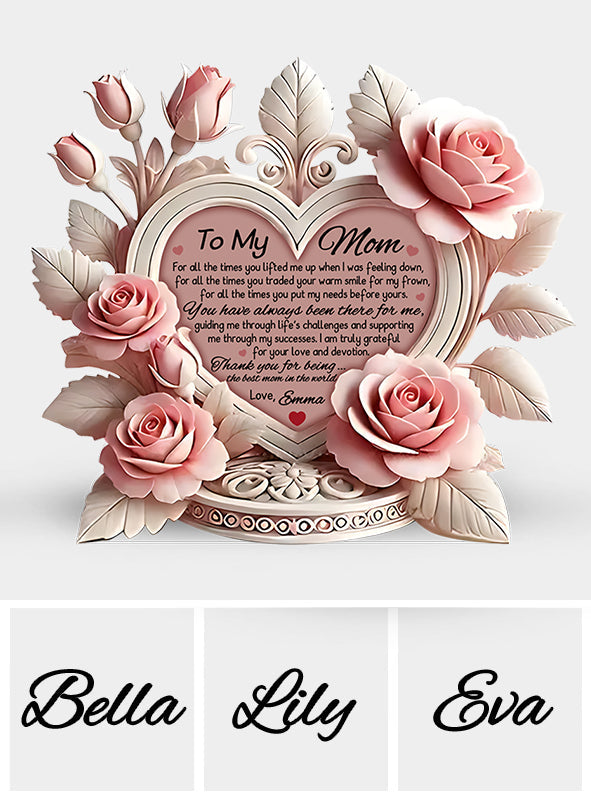 Herz aus rosa Rosen – Personalisierte Acrylplakette in individueller Form für die Mutter