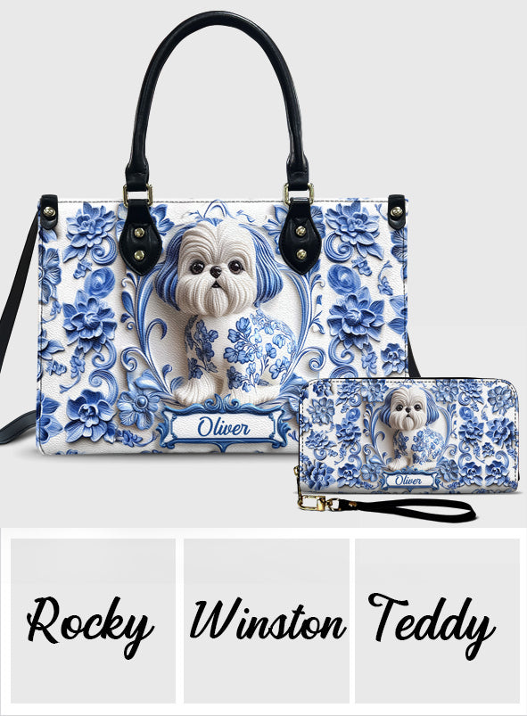 Niedlicher Shih Tzu – Personalisierte Hunde-Lederhandtasche & Ledergeldbörse