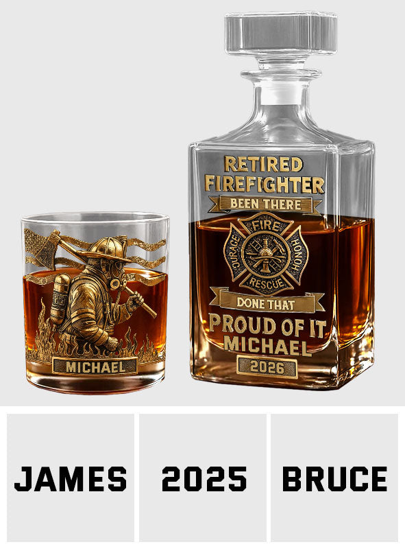 Proud Retired Firefighter - Personalized Firefighter Whiskey Decanter Set