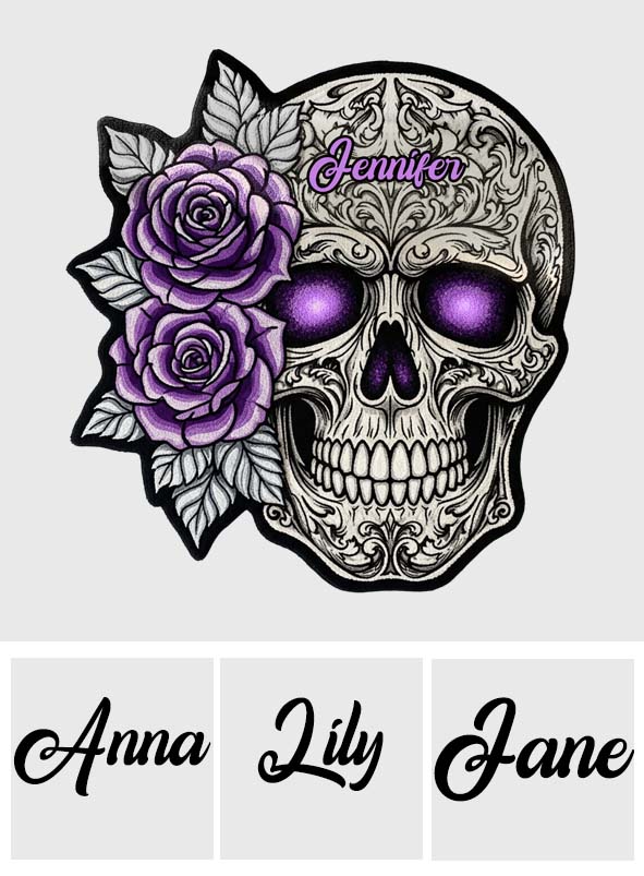 Totenkopf und Rosen – Personalisierte Fußmatte/Teppich in Totenkopfform