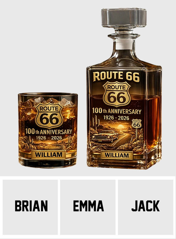 Route 66 100-jähriges Jubiläum – Personalisiertes Whisky-Dekanter-Set für Autoliebhaber
