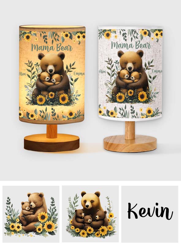 Mama Bear - Personalized Mother Tableside Lamp With Wood Base