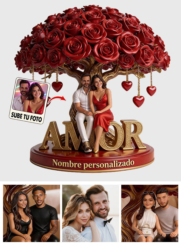Figura De Pareja Personalizada Bajo Un Árbol De Rosas - Placa Acrílica Personalizada Con Forma Personalizada Para Pareja