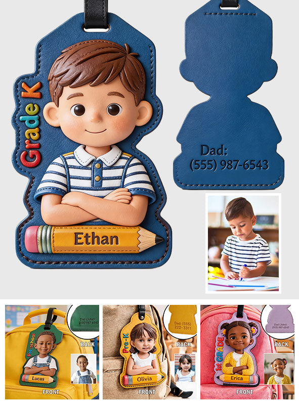 Zurück zur Schule: Individuelles Foto - Personalisierter Kinder-Gepäckanhänger