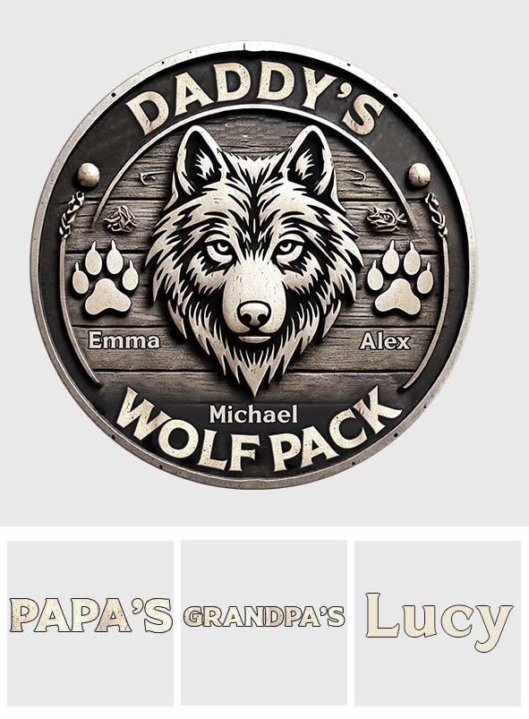 Wolf Pack Gift For Dad, Grandpa, Uncle,... - Personalized Wolf Cut Metal Sign