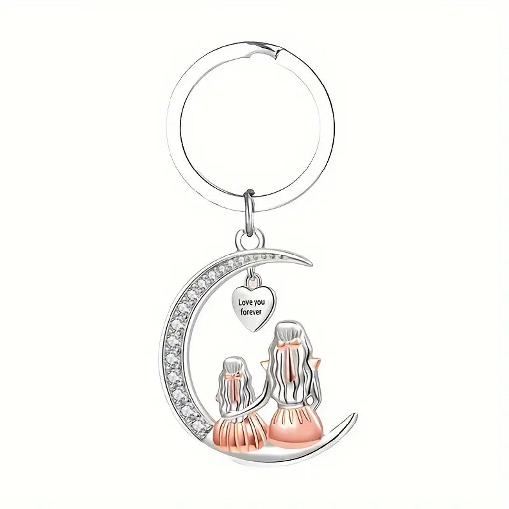 Mother Daughter Moon Shaped Keychain