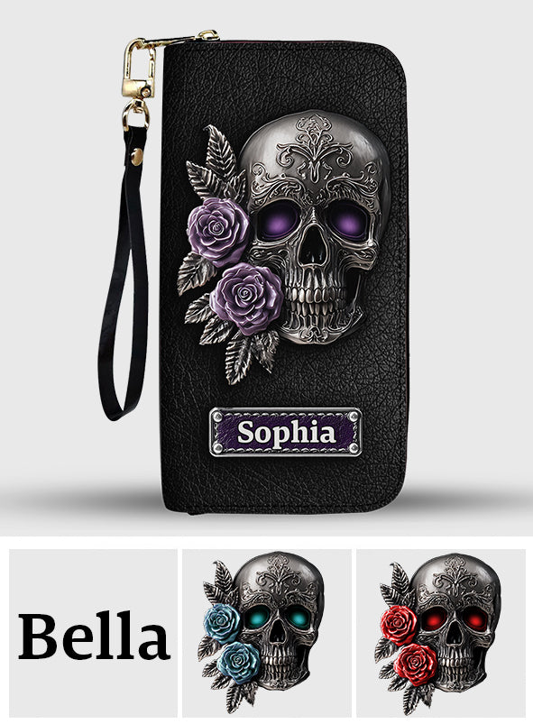 Skull And Roses – Personalisierte Totenkopf-Geldbörse aus Leder
