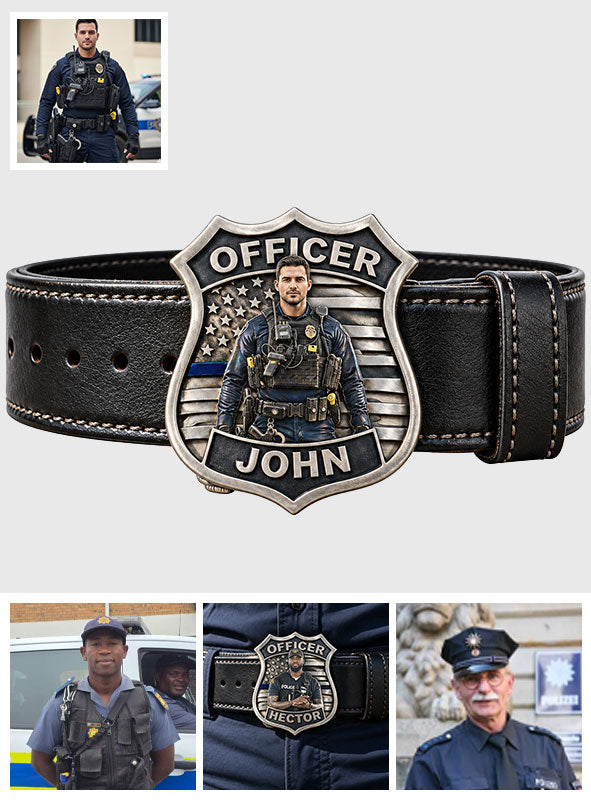 Proud Police - Personalized Police Officer Leather Belt With Shaped Buckle