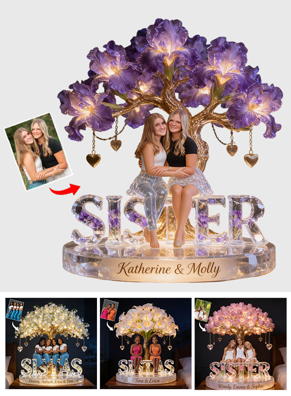 Custom Any Photo Sister Forever - Personalized Sister Acrylic LED Night Light