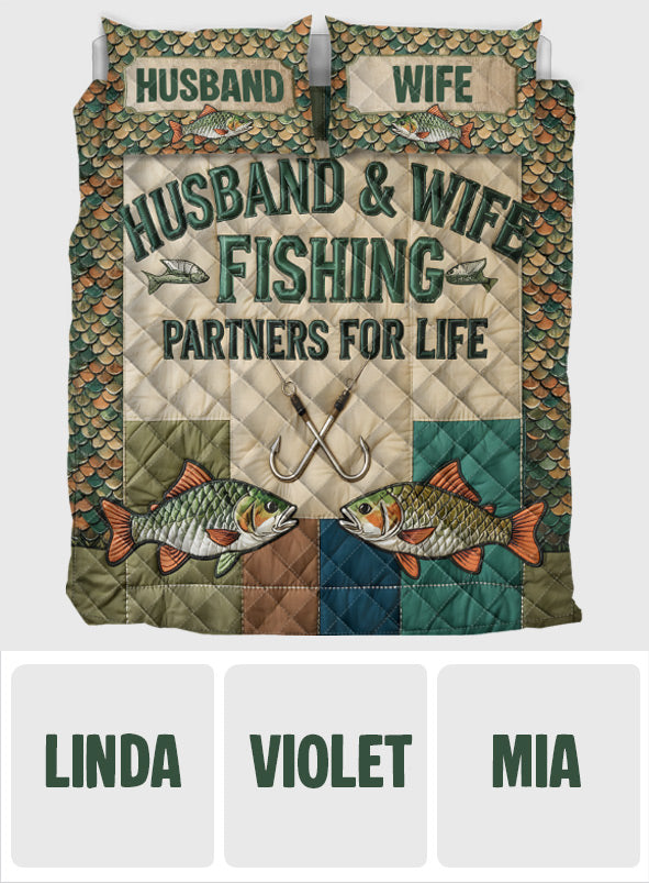 Husband & Wife Fishing Partners For Life - Personalized Fishing Quilt Set