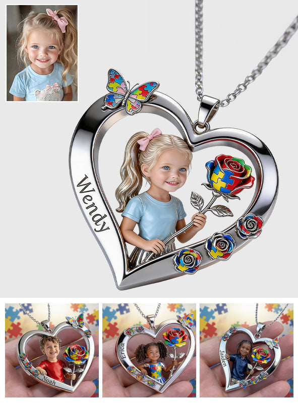 Any Photo Strong mama - Personalized Autism Awareness Shaped Metal Pendant Necklace
