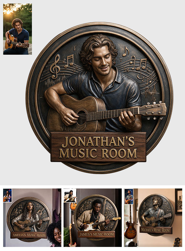 My Music Room - Personalized Guitar 3D Printed Cut Metal Sign