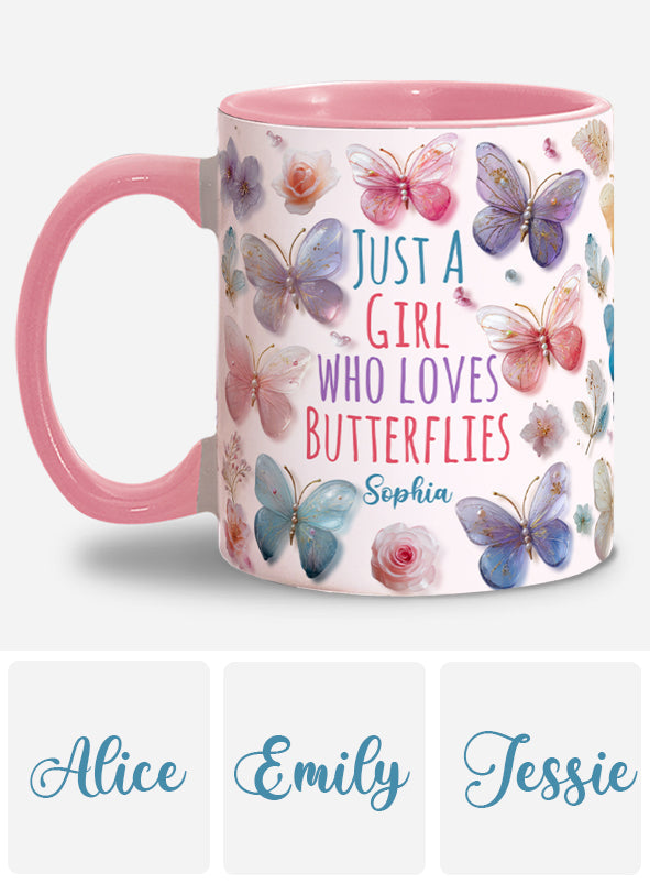Einfach ein Mädchen, das Schmetterlinge liebt – personalisierte Tasse mit Schmetterlingsmotiv