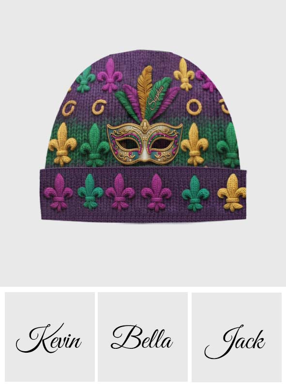 Mardi Gras Vibes - Personalized Mardi Gras Beanie Hat