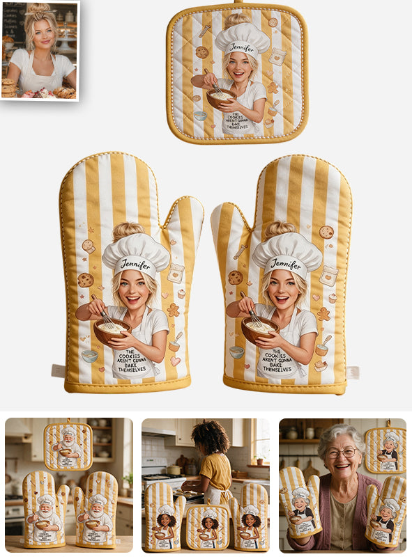 Baking Cookies - Personalized Baking Oven Mitts & Pot Holder Set