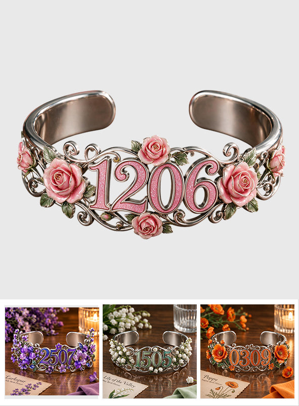 Meaningful Birthday Gift Any Flower - Personalized Birthday Shaped Cuff Bracelet