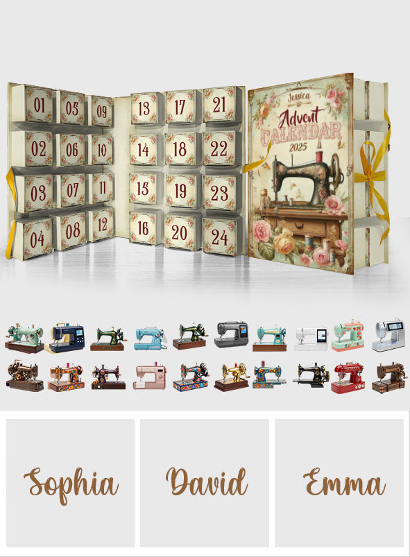 Love Sewing - Personalized Sewing Folded Advent Calendar With Ornaments