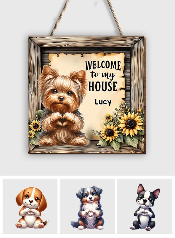Willkommen in meinem Haus – personalisiertes Holzschild in Hundeform