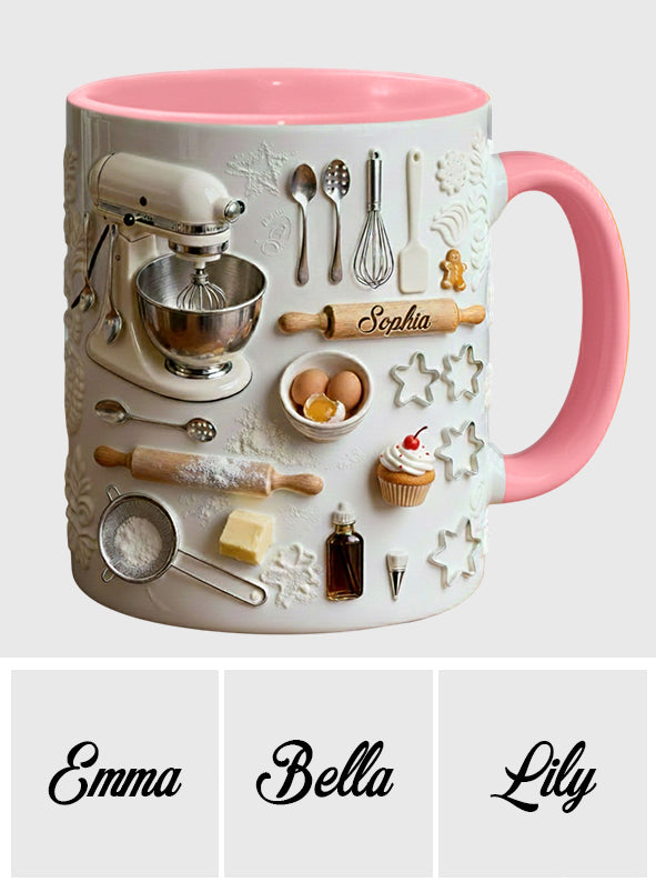 Liebe zum Backen – Personalisierte Tasse und Untersetzer mit Backmotiv