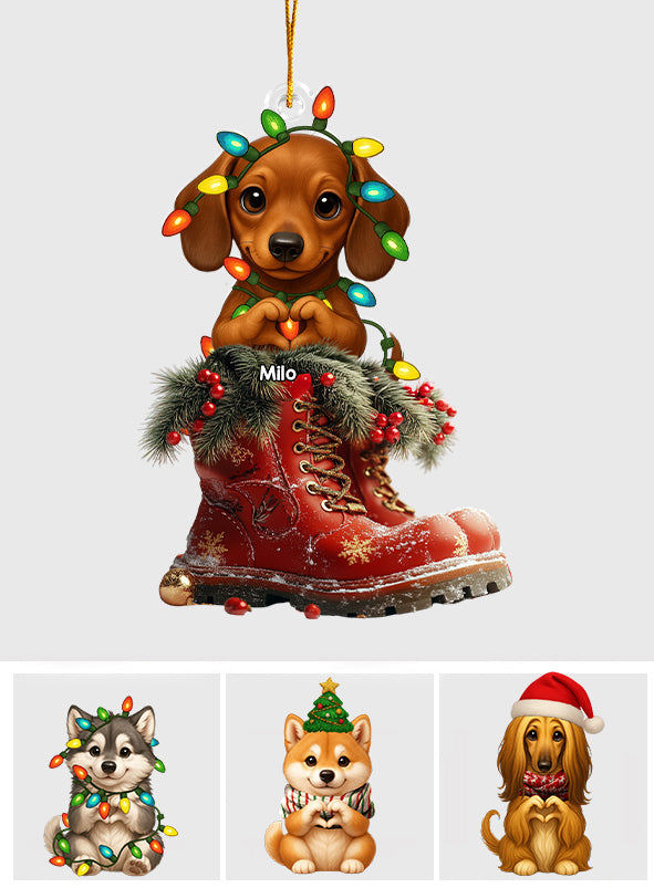 Dog Christmas Boots - Personalized Dog Custom Shaped Ornament