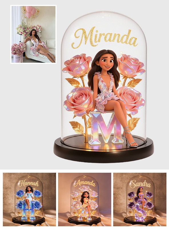 Crystal Alphabet Letter Gift - Personalized Self Love Glowing Roses Glass Dome