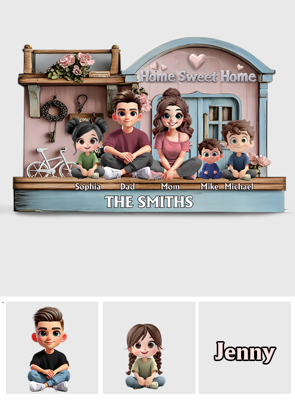 Zuhause ist es am schönsten – personalisierte Acrylplakette in individueller Familienform