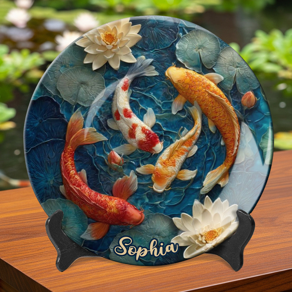 Wunderschöner Fisch – Personalisierter runder Keramikteller mit Koi-Karpfen