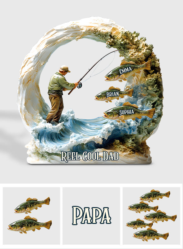 Reel Cool Dad – Personalisierte Angelplakette aus Acryl in individueller Form